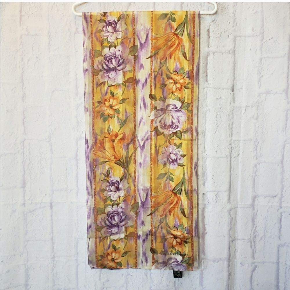 HARVE BENARD Floral Semi-Sheer Scarf Made In Italy Polyester